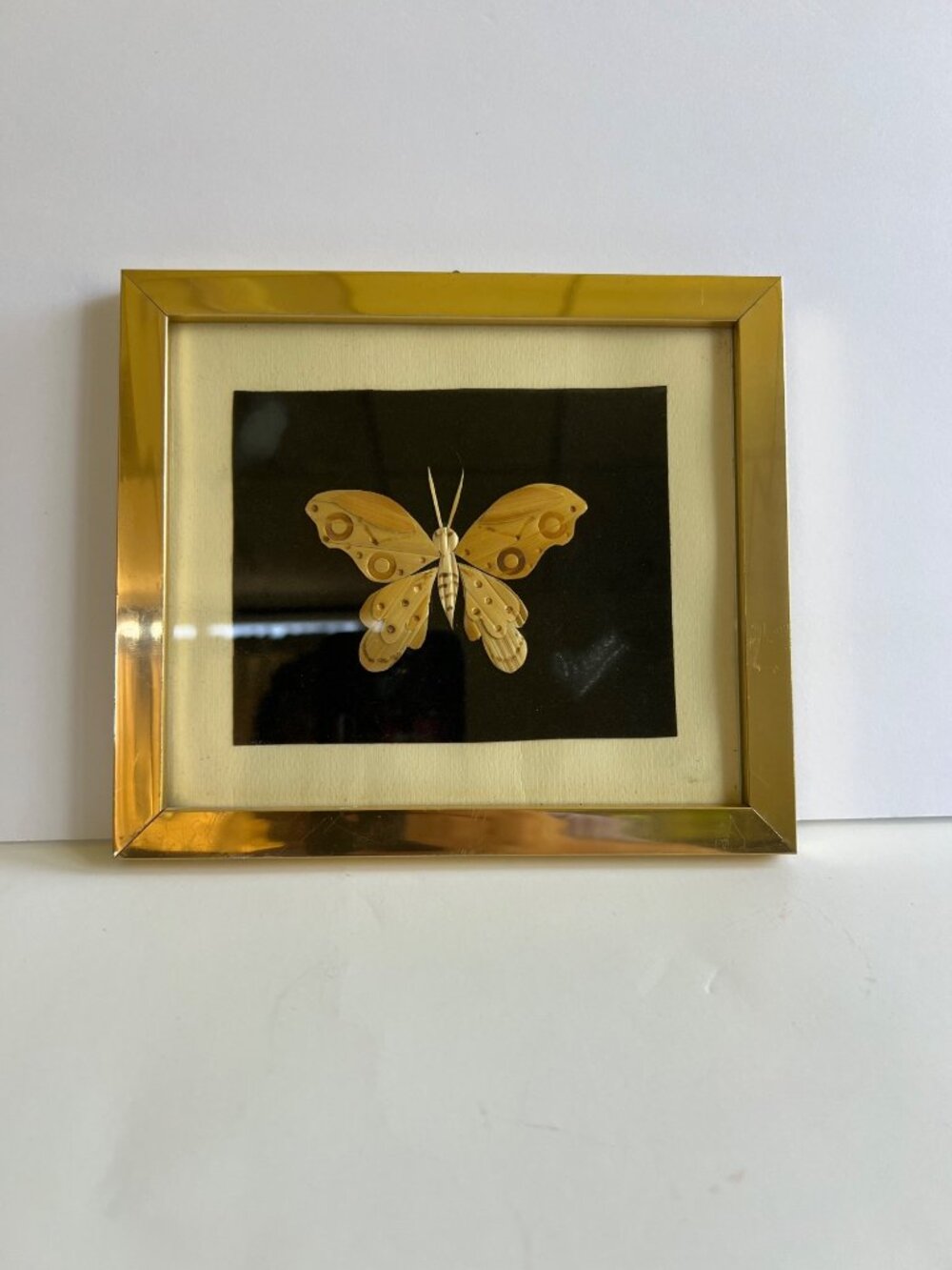 Vintage Wheat Straw Butterfly Art Frame